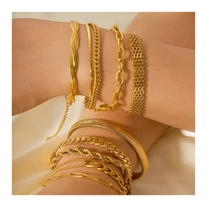 Bracciale di Alta Qualità in <span class=keywords><strong>Acciaio</strong></span> Inossidabile Placcato Oro 18K PVD, Gioiello alla Moda con Catena Cubana, a Serpente, a Corda o a Graffetta per Donne - Product Image 1