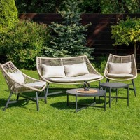 Ensemble de conversation pour balcon Mobilier d'extérieur Patio Bistro Set 4 pièces Ensemble en osier Chaises de jardin en poly rotin Chaise de balcon