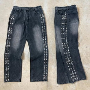 <span class=keywords><strong>Jeans</strong></span> <span class=keywords><strong>Jogger</strong></span> Streetwear di Alta Qualità con Lavaggio Acido per Uomo, <span class=keywords><strong>Pantaloni</strong></span> Denim Personalizzati a Gamba Larga e Dritta con Strass, <span class=keywords><strong>Jeans</strong></span> Baggy a Basso MOQ - Product Image 2