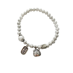Pulsera de plata S925 con perlas y amuleto de la suerte, regalo de joyería para mujer - Product Image 5
