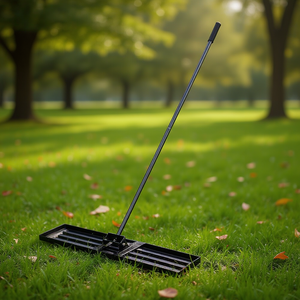 Râteau de nivellement de pelouse d'extérieur, tête en métal, dents en acier, manche long pour l'entretien du jardin - Product Image 2