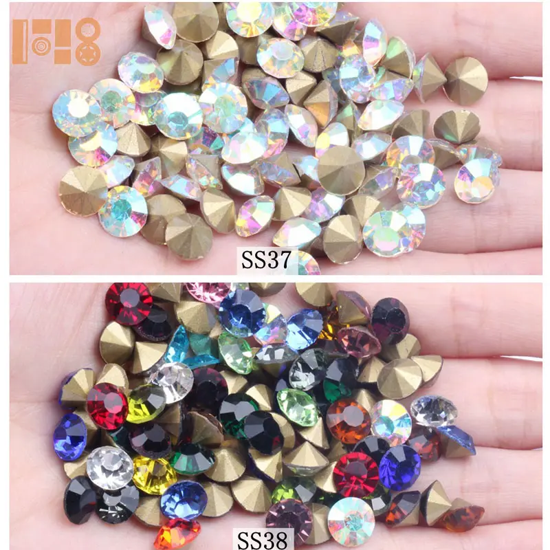 SS2-SS38 berlian imitasi kristal bagian bawah runcing 1.1-8.2mm warna campuran kristal AB untuk Aksesori ornamen DIY