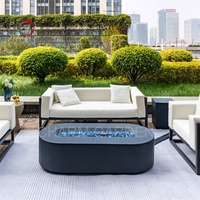 Brasero moderne en béton au gaz naturel avec table de brasero extérieure, foyer de patio, design portable, puissance de chauffage de 65 000 BTU