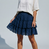 Jupe courte à volants sur mesure de haute qualité pour femme, broderie anglaise, taille smockée, ourlet à volants, coupe trapèze