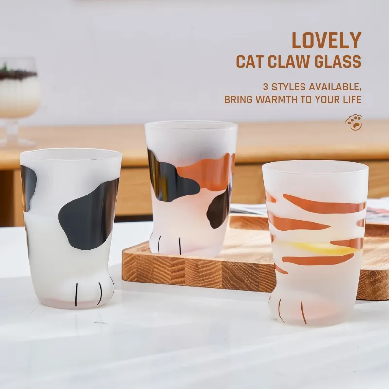 Creative Cat Claw Cup Cute Paw Print Water Drink Cup Heat-resistant Frosted Cat Foot Milk Glass