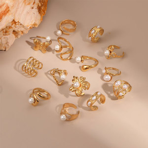 Anillos de Perlas de Moda en Acero Inoxidable 316L con Baño de Oro Fino de 14k y 18k que No se Deslustran para Mujer - Product Image 2