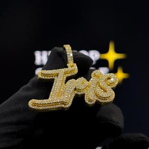 Custom Hip Hop 925 Sterling <b>Silver</b> VVS Moissanite Letter <b>Name</b> Charm Pendant 18K Gold Plated Double Layer Unisex <b>Necklace</b> - Product Image 5