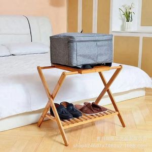 Estante de almacenamiento de bambú plegable de 2 niveles para dormitorio, hotel, casa de huéspedes - Product Image 3
