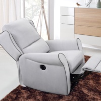 Fauteuil inclinable confortable en tissu gris, revêtement aspect cuir, avec boutons, inclinaison réglable, idéal pour les personnes âgées, salon