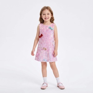 Robes pour filles rose à sequins, motif bonbon, sans manches, coupe trapèze, irisées, avec nœud scintillant, pour fête, mini, pour tout-petits, boutique - Product Image 1