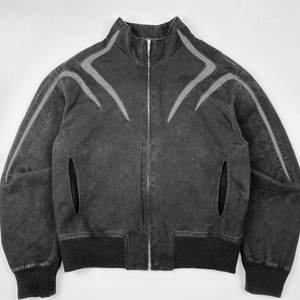 Giacca Vintage Invernale <span class=keywords><strong>Bomber</strong></span> Corta da Uomo <span class=keywords><strong>Oversize</strong></span> Baggy Chaqueta Nera in Denim Lavato all'Acido con Zip in Cotone - Product Image 1