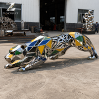 Escultura de Leopardo Grande de Acero Inoxidable, Estatua Contemporánea de América Latina para Proyectos de Resorts, Villas y Jardines