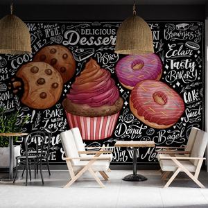<span class=keywords><strong>วอลเปเปอร์</strong></span>ลายดอกไม้ที่ทันสมัยสำหรับห้องนั่งเล่นกันน้ำกันไฟฟ้าสถิตย์มีตัวสร้างฉากร้านกาแฟบิสกิตคัพเค้กโดนัท - Product Image 1