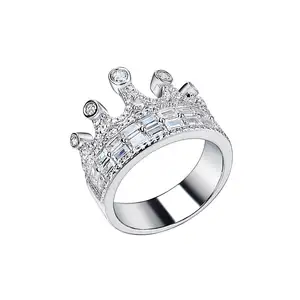 Groothandel Dames 18K Wit Goud 925 Zilver Smaragd Geslepen Diamant Vvs Moissanite Kroonring