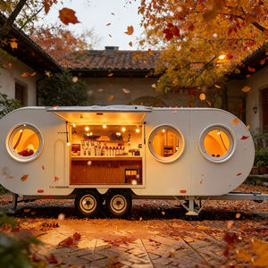 Carrito de Café Móvil de Acero Inoxidable con 4 Ruedas Redondeadas Blancas y Ventanas Circulares para Servicio de Helados y Comida Rápida - Product Image 3