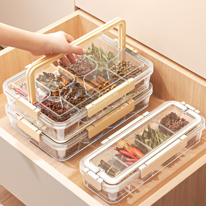 Portable Spice Storage Box <b>Large</b> Capacity Acrylic Airtight Clip-On Lid Household Kitchen Food Grade With Compartments - Product Image 3