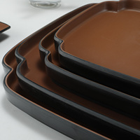 Service de table en mélamine noir or design Dubaï, assiette mate noire carrée