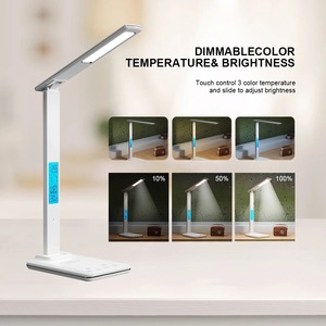 Lámpara de escritorio LED con cargador inalámbrico, luz nocturna de 10W, reloj despertador digital, pantalla de temperatura, lámpara de mesa de estudio con protección para los ojos - Product Image 3