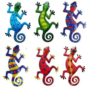 Best selling home gallery garden walling hanging decorative metal craft colorful gecko