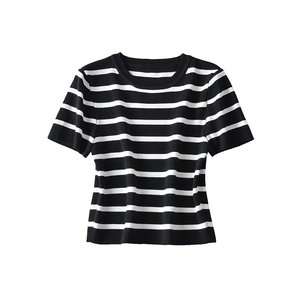SHENZHU Suéter de Punto Corto de Seda Helada para <span class=keywords><strong>Mujer</strong></span>, Novedad Primavera 2024, Estilo Chic y Vintage, Manga Corta, Pullovers Elegantes para <span class=keywords><strong>Mujer</strong></span> - Product Image 4