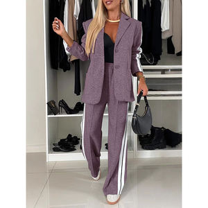 Vendita calda elegante e confortevole <span class=keywords><strong>pantaloni</strong></span> a maniche lunghe Casual da donna a righe bianche e nere Set completo a blocchi di colore - Product Image 3
