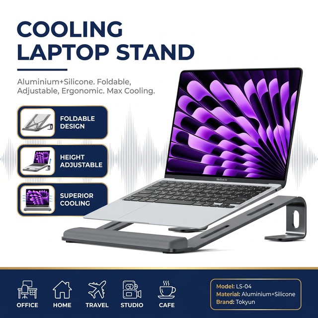 New Aluminum Ergonomic Folding Portable Cooling Laptop Stand for MacBook Air Pro for for 10-15.6 Inch Laptops