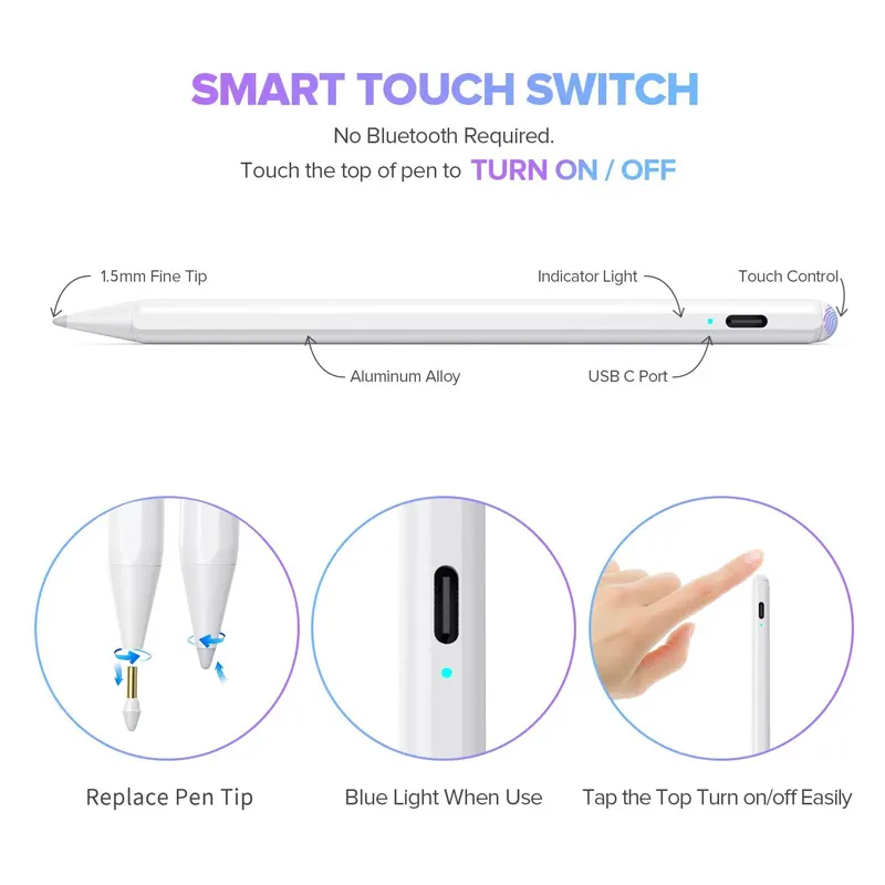 Palm Rejection Soft Touch Custom Tablet Stylus Pen for Apple iPad