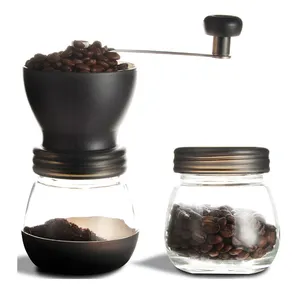 Moedor manual de grãos de café esmagado, venda quente, moedor manual de grãos de café, pimenta, preto, de vidro