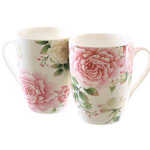Kaffeebecher Rose porzellan spülmaschengeignet sortiert 345มล. 10ซม. Ø8cm wei2x/rosa - Product Image 1