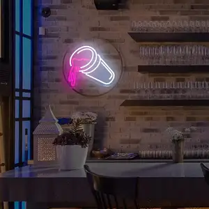 כוסות כפולות אורות ניאון לעיצוב קיר ניתן לעמעום ורוד אורות LED ניאון שלטי לבר שלטי חדר שינה בית קפה מוזיקה מסעדה בר