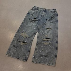 Özel Tasarım Erkek Bol Paça Eskitme Görünümlü Yapay Elmaslı Çok Cepli Kamuflaj Kot Yüksek Bel Sokak Modası Büyük Beden Kargo Pantolon Güneş Solması Dijital Baskı - Product Image 2