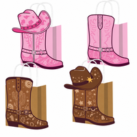 Sac cadeau en papier motif botte de cowboy western avec poignée, sac à friandises thème cowboy pour fêtes d'anniversaire, logo personnalisé