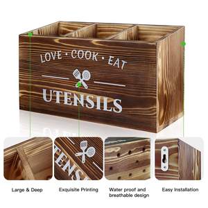 Коричневый деревенский кухонный подставка для посуды, резной деревянный держатель посуды с 3 отделениями для фермерского дома и счетчика - Product Image 3