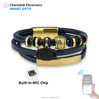 Bracelet NFC à Boucle Magnétique en Cuir et Coque de Noix de Coco, Chaîne RFID pour Cadeaux, Étiquette de Contrôle d'Accès, Pas d'Application, Bracelet Intelligent OEM/ODM LF/HF