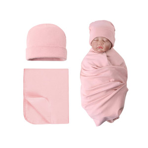Ensemble couverture d'emmaillotage et bonnet en jersey de rayonne extensible doux et neutre pour bébé, style coréen, toutes saisons - Product Image 1