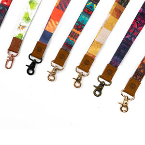 Bohemian Vacation Style Printed <b>Lanyard</b> Leather Patch Sublimation Printed <b>Polyester</b> <b>Lanyard</b> with Multi-color Metal Clasp - Product Image 1