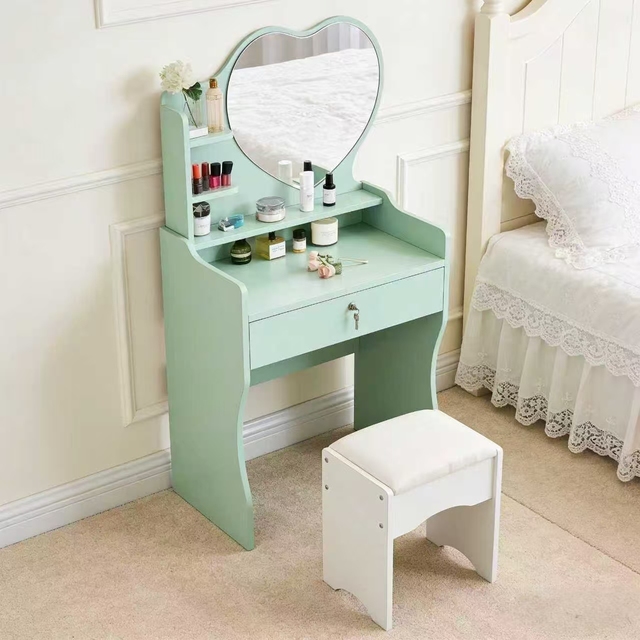 Hot Sale 2026 Heart-Shaped Dressing Table 1 Drawer Storage Makeup Vanity with Stool for Bedroom Small Apartment