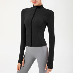 Stand Neck Full Sleeve Zipper <b>Yoga</b> <b>Jacket</b> Seamless Breathable Spandex Polyester Women's Activewear Top - Product Image 2