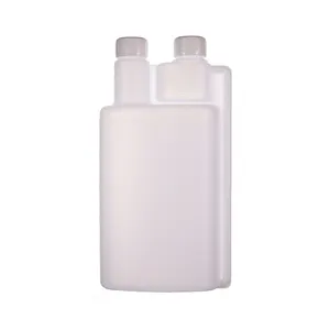 1000ml Hdpe white plastic twin neck dosing bottle with screw cap two chamber bottle