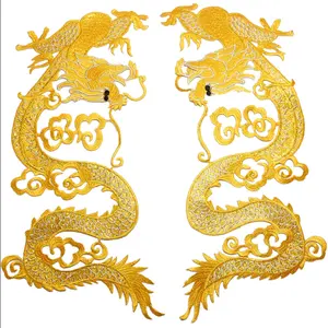 Trung Quốc Rồng Các Bản Vá Lỗi Kim Loại Thêu Motif Sắt Trên Ủng Hộ Đuôi Lưỡi Vàng Đỏ Đính - Product Image 1