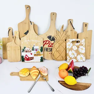 BSCI Factory Hot Sell Wholesale Custom Size Wood Bamboo Chopping Board With Handle For Kitchen