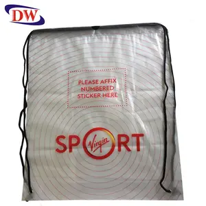 convenience promotion pull rope clear pe plastic drawstring backpack yoga mat carry plastic bag