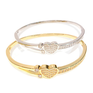 Heart Shape Diamond Bangle Gold And White <b>Copper</b> Alloy Women's Jewelry Gift Fashion <b>Bracelet</b> Micro Insert Design - Product Image 5