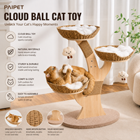 PAIPET Pohon Kucing Rotan Custom dengan 3 Keranjang, Kemasan Karton, 4 Tingkat, Tiang Sisal, Mainan Gantung Awan, Grosir