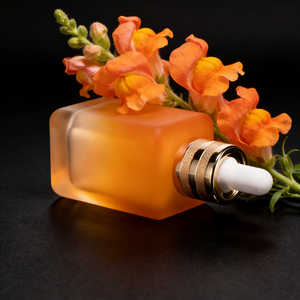 Maßgefertigte Matte Farbverlauf Flasche in Lila-Orange für Kosmetik mit Pipette 60ml 80ml 100ml Quadratische Goldstaub-Tropfflasche für Ätherische Öle - Product Image 4