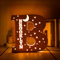 Lámpara de Noche LED de Madera con Grabado Personalizado de Luna, Estrella, Letra o Nombre para Decoración del Hogar, para Dormitorio, Sala de Estar, Escritorio, Mesa o Pared