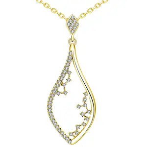 golden supplier wholesale fine jewelry s925 silver with clear CZ paved antique plating 14k gold pendant necklace