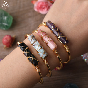 Handmade thời trang đá quý xi lanh hạt Cuff Vòng đeo tay cho phụ nữ mở dây bọc đồ trang sức - Product Image 4