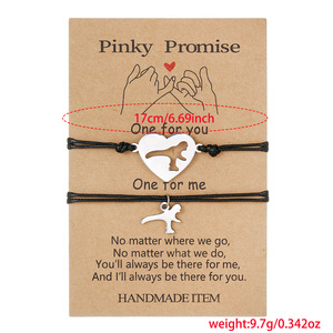 Pinky Promise Heart <b>Bracelet</b> Set Stainless Steel Adjustable <b>Couple</b> Gift Unisex Jewelry - Product Image 4
