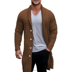 2025 <strong>Men's</strong> Quiet Luxury Mid-Length <strong>Cardigan</strong> - Thick Cable Knit <strong>Shawl</strong> <strong>Collar</strong> Wool-Blend Coat | Warm Knitwear Customizable - Product Image 1
